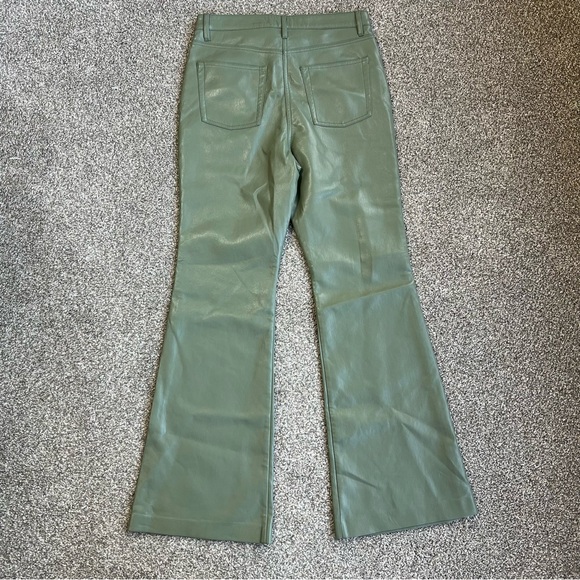 Wilfred Aritzia Melina Flare Sage Green High Rise Vegan Leather Pants, Size 8 - Picture 9 of 10